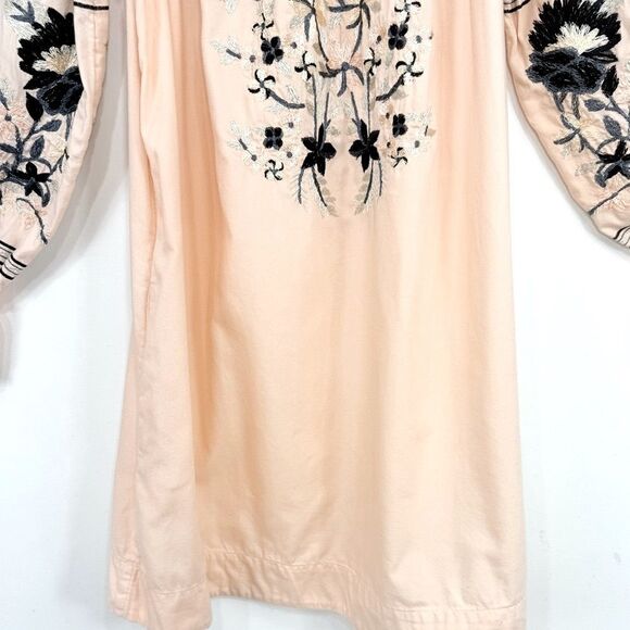 Free People Peach Navy Floral Embroidered Off Shoulder Mini Tunic Dress - Picture 7 of 16